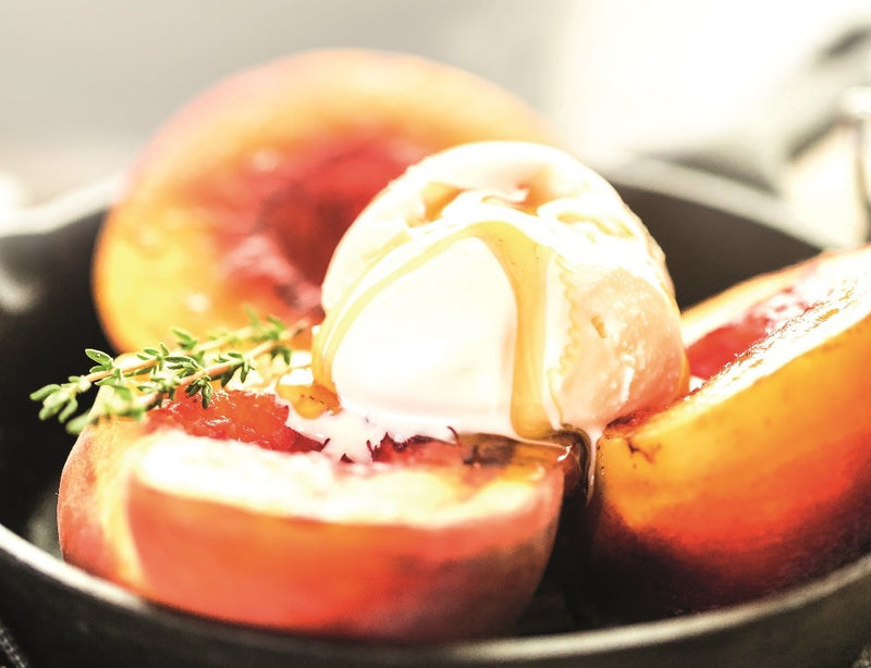 Grilled Peaches, Manuka Honey & Ice Cream